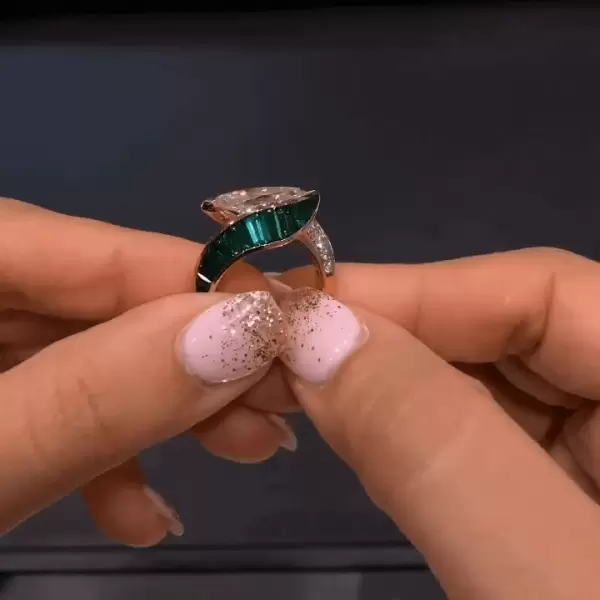 3ct Marquise Cut Emerald-wrapped Ring in Gold