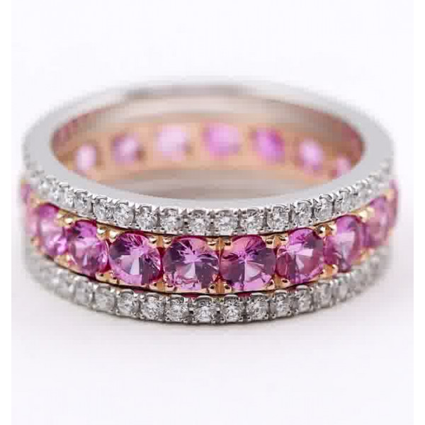 2.45ctw Round Cut Pink Sapphire Eternity Band