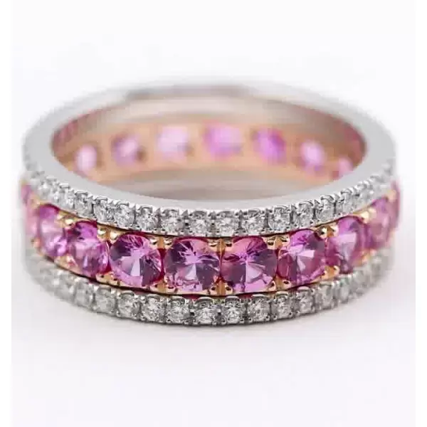 2.45ctw Round Cut Pink Sapphire Eternity Band