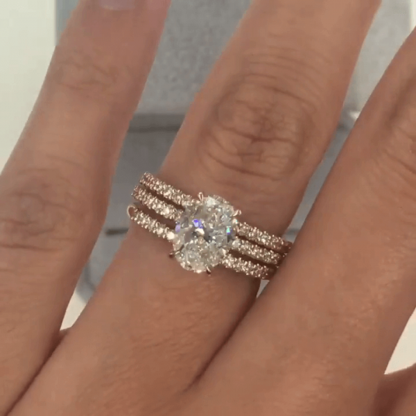 Oval Cut White Sapphire 3pcs Bridal Set in Rose Gold