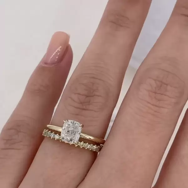 3ct Cushion Cut White Sapphire 2pcs Bridal Set in Gold