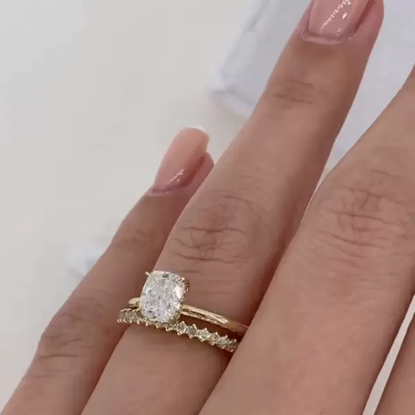 3ct Cushion Cut White Sapphire 2pcs Bridal Set in Gold