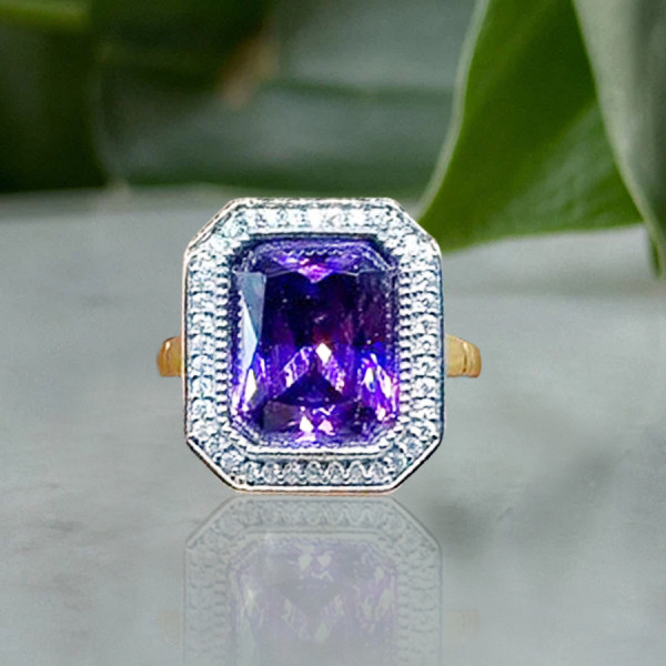 5ct Radiant Cut Amethyst Halo Cocktail Ring