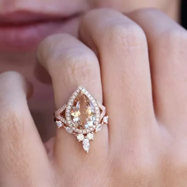 Pear Cut Halo Rose Gold 3.0 CT Two Pieces Wedding Ring Set