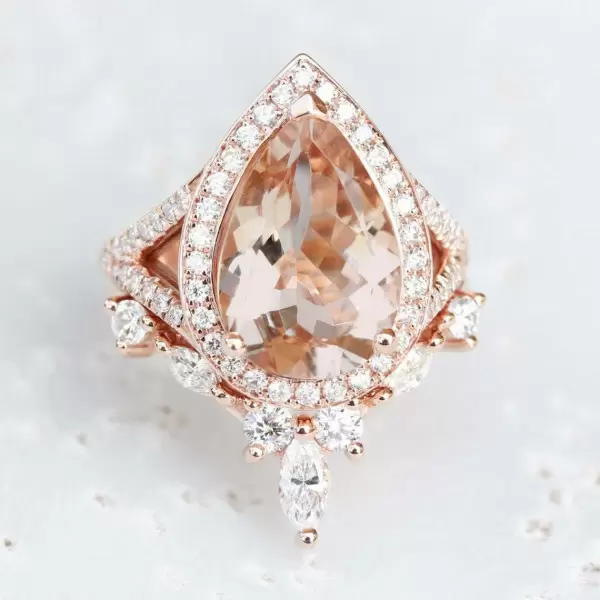 Pear Cut Halo Rose Gold 3.0 CT Two Pieces Wedding Ring Set