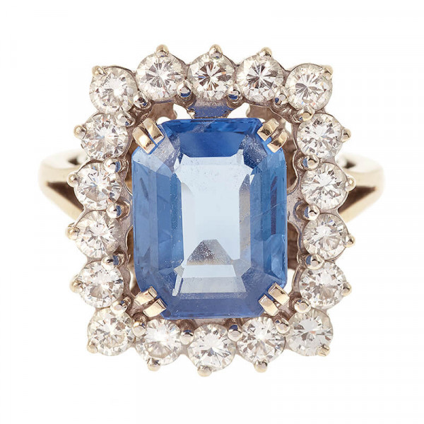 6ct Halo Emerald Cut Sapphire Engagement Ring