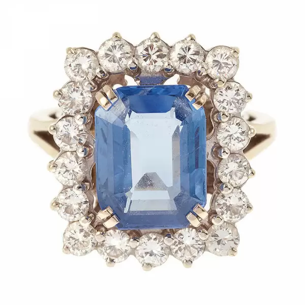 6ct Halo Emerald Cut Sapphire Engagement Ring