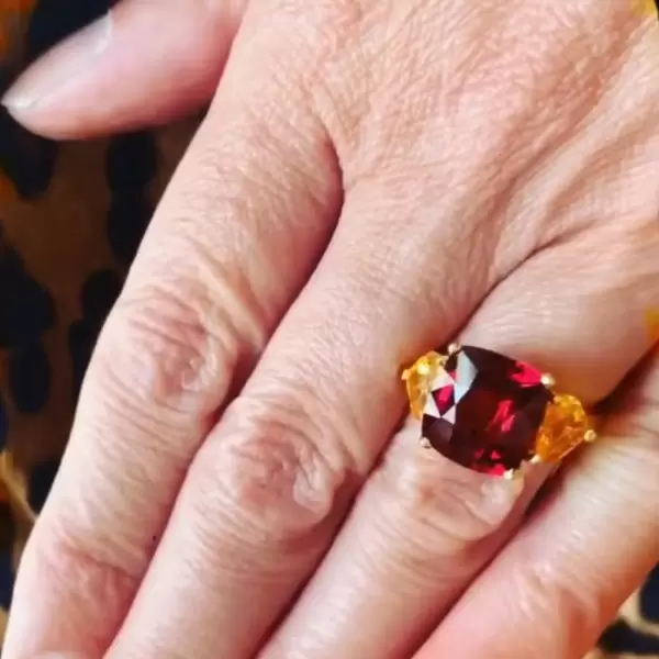 4ct Cushion Cut Ruby Three-Stone Engagement Ring in Gold