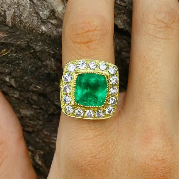 8 CT Cushion Cut Halo Emerald Engagement Ring
