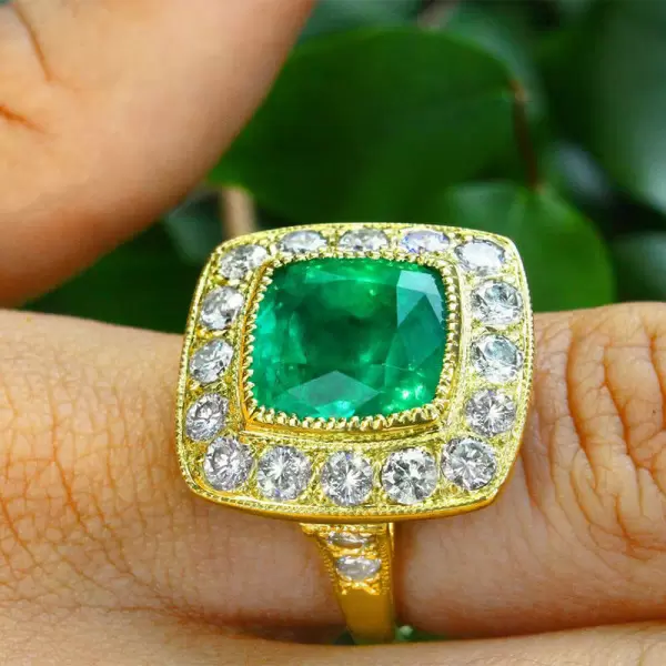 8 CT Cushion Cut Halo Emerald Engagement Ring