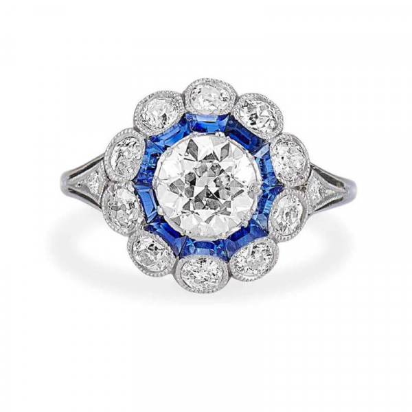 2.2 CT Round Cut Halo Sapphire Engagement Ring