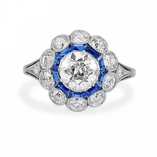 2.2 CT Round Cut Halo Sapphire Engagement Ring