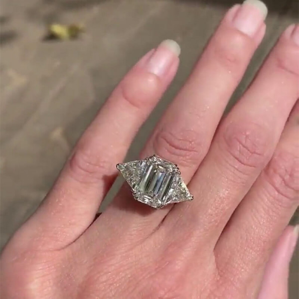 7ct Three-Stone Emerald Cut White Sapphire Engagement Ring