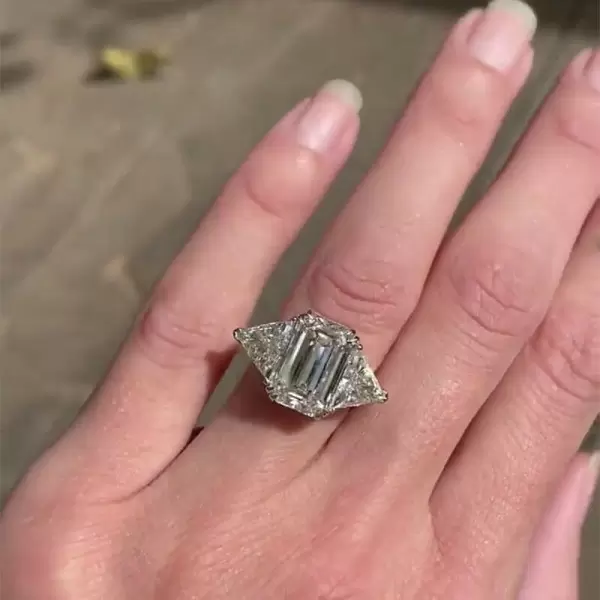 7ct Three-Stone Emerald Cut White Sapphire Engagement Ring
