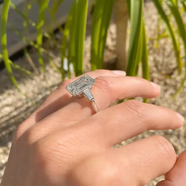 2.5ct Emerald Cut White Sapphire Three-Stone Engagement Ring