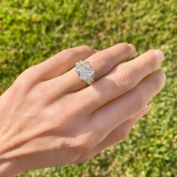 4.7 CT Cushion Cut Three-Stone Pave Engagement Ring