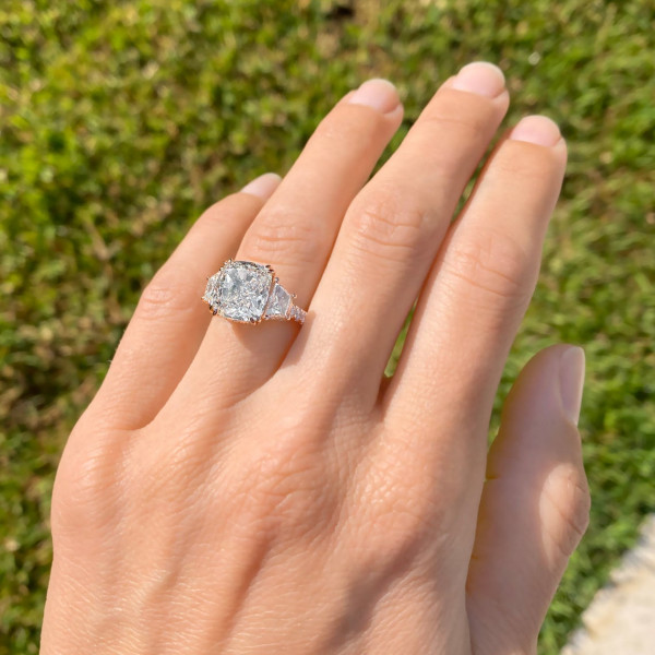 4.7 CT Cushion Cut Three-Stone Pave Engagement Ring