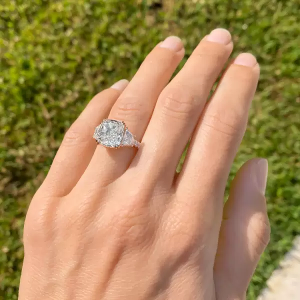 4.7 CT Cushion Cut Three-Stone Pave Engagement Ring