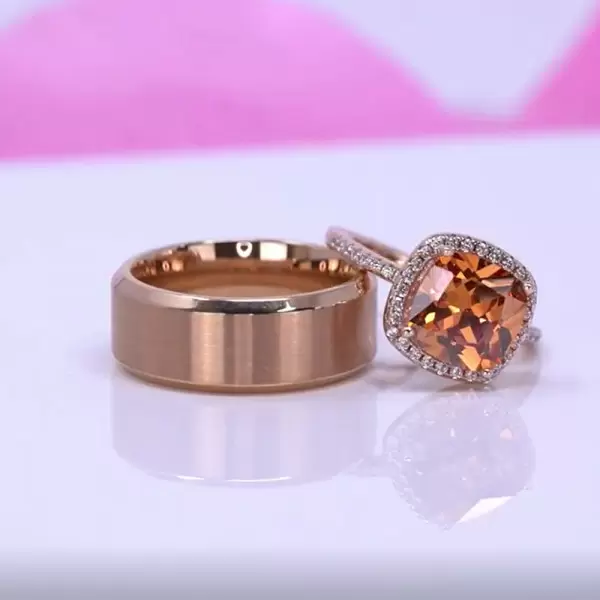 Cushion Cut Halo Rose Gold 3.0 CT Matching Couples' Rings