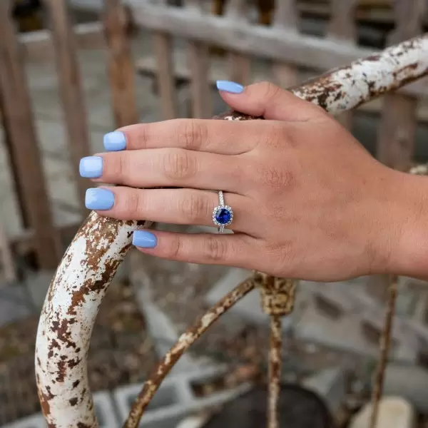 Round Cut Halo 2.0 CT Sapphire Matching Couples' Rings