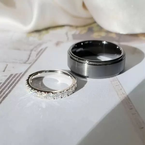 Black and White Pave White Sapphire Couples Ring