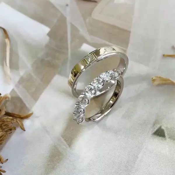 Round Cut 1.5 CT White Sapphire Matching Couples' Rings
