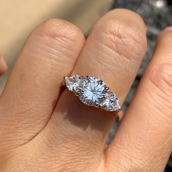 2CT Round Brilliant Cut Three-Stone White Sapphire Engagement Ring 