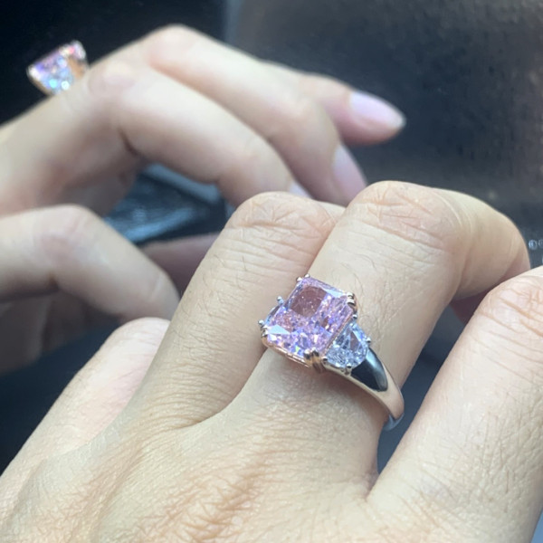 5ct Radiant Cut Pink Sapphire Three-stone Engagement Ring