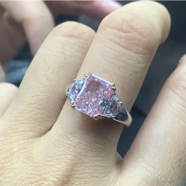 5ct Radiant Cut Pink Sapphire Three-stone Engagement Ring