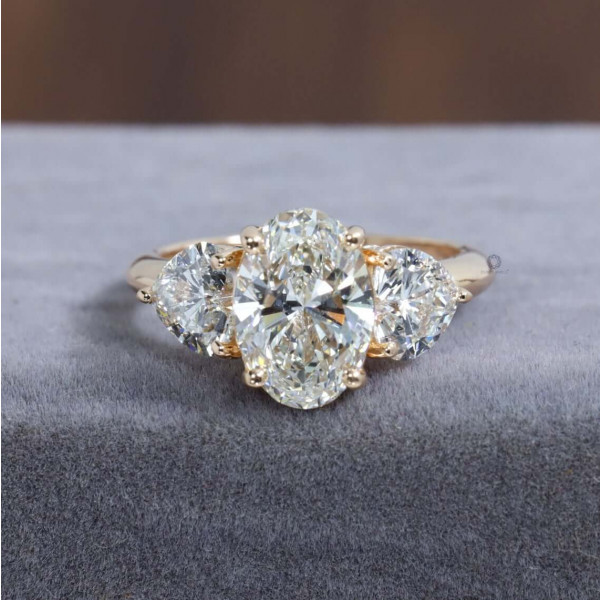 2.5CT Oval Cut Three-Stone White Sapphire Yellow Gold Ring
