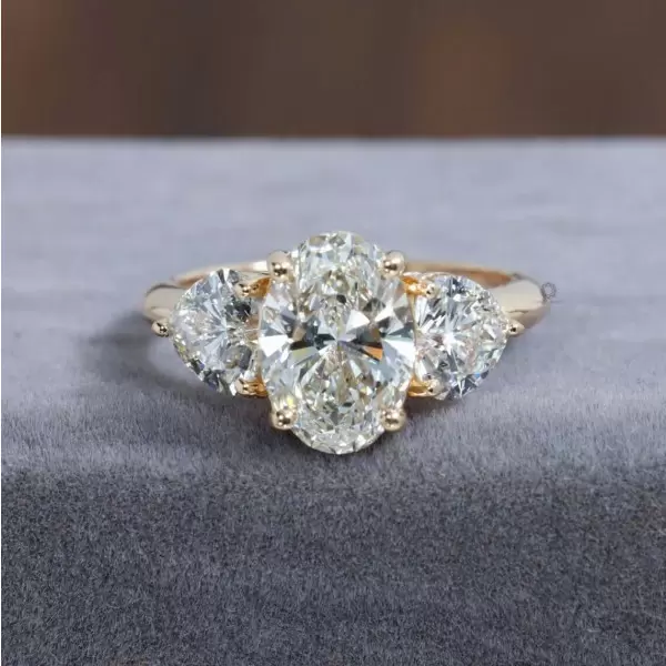 2.5CT Oval Cut Three-Stone White Sapphire Yellow Gold Ring