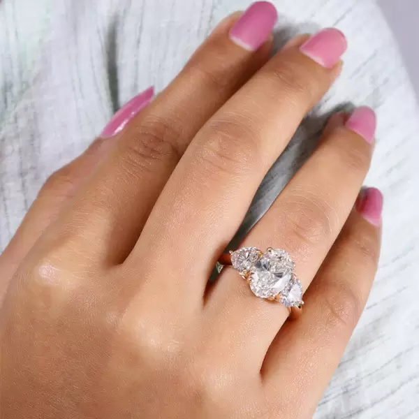 2.5CT Oval Cut Three-Stone White Sapphire Yellow Gold Ring