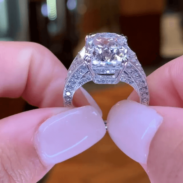 Stunning Cushion Cut 6.13 Carat Sterling Silver Engagement Ring