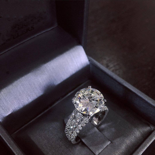 Round Brilliant Cut Three Row Pave Sterling Silver Engagement Ring