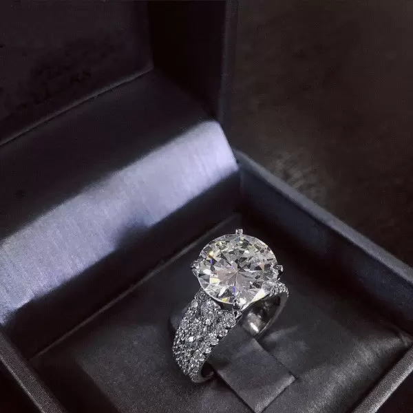 Round Brilliant Cut Three Row Pave Sterling Silver Engagement Ring