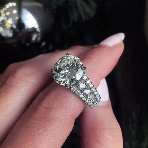Round Brilliant Cut Three Row Pave Sterling Silver Engagement Ring