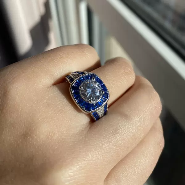 1.5ct Round Cut Sapphire Calibre Halo Vintage Engagement Ring