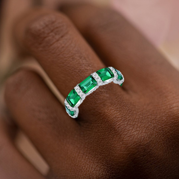 5.5ctw Emerald Cut Green Sapphire Eternity Ring