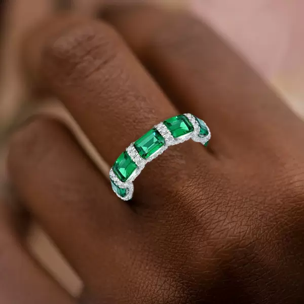 5.5ctw Emerald Cut Green Sapphire Eternity Ring