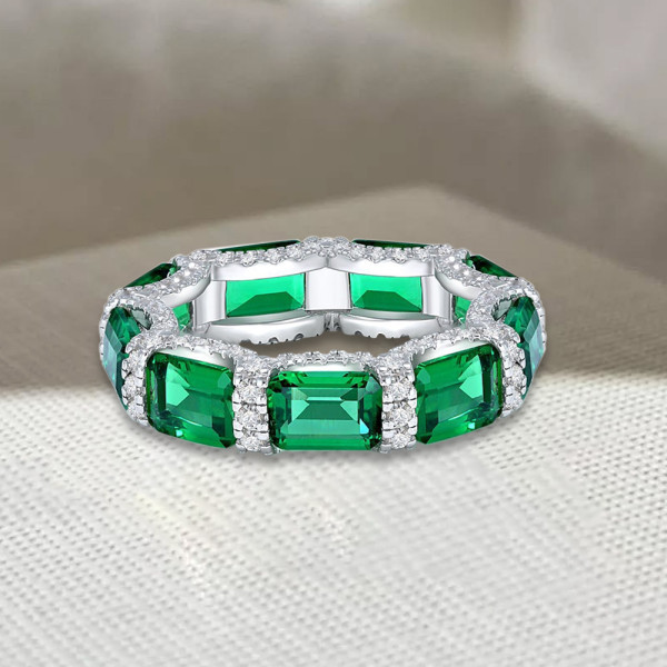 5.5ctw Emerald Cut Green Sapphire Eternity Ring