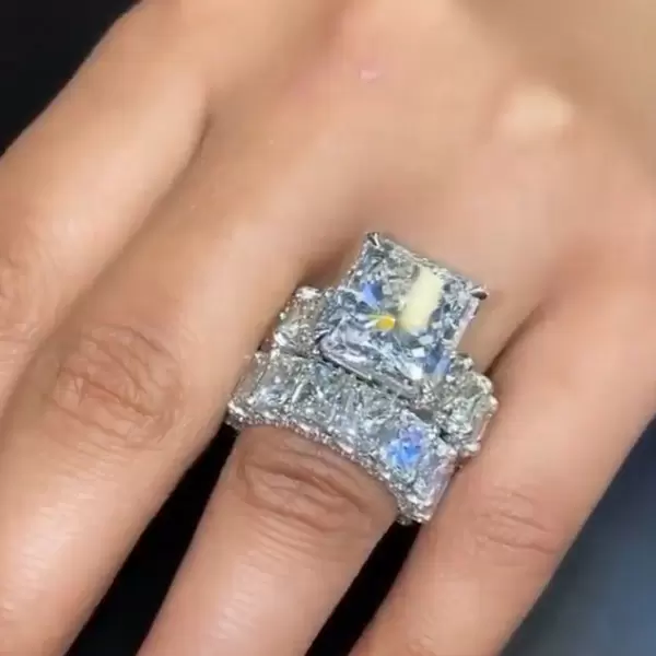 Handmade 5 CT Princess Cut Bridal set Ring