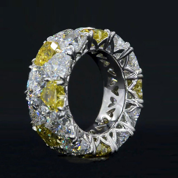White & Yellow Heart Shape Eternity Band