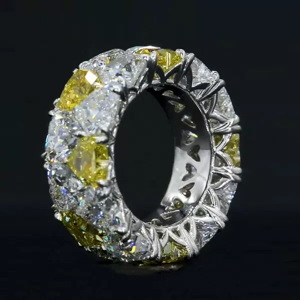 White & Yellow Heart Shape Eternity Band