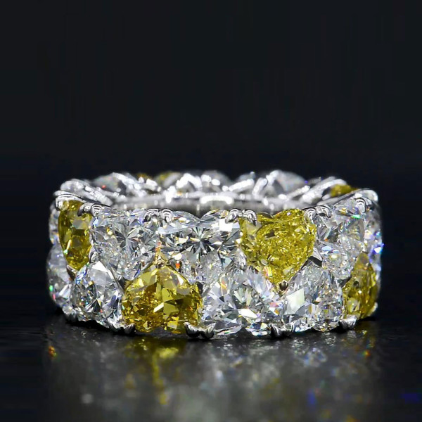 White & Yellow Heart Shape Eternity Band