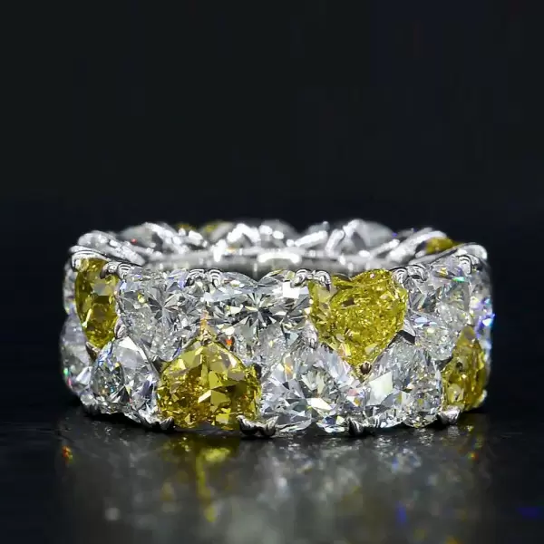 White & Yellow Heart Shape Eternity Band