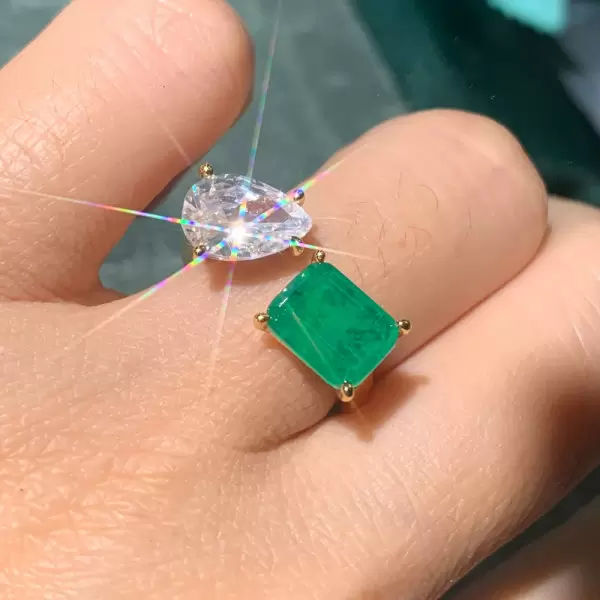 5ct Pear and Emerald Cut Asymmetric Toi Et Moi Promise Ring