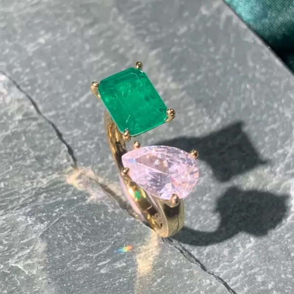 5ct Pear and Emerald Cut Asymmetric Toi Et Moi Promise Ring