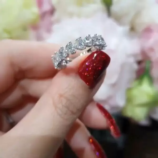 2.75ct Heart Cut White Sapphire Half Eternity Band