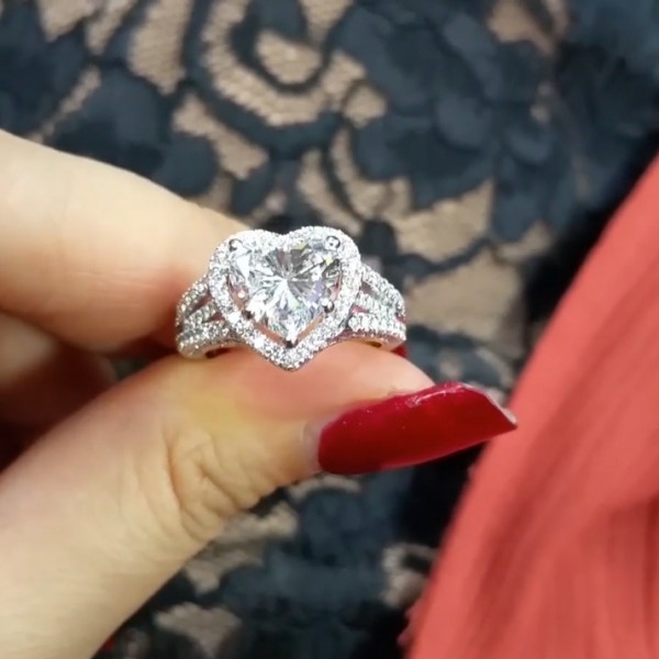 2CT Micro-pave Setting Heart Cut Sterling Silver Ring