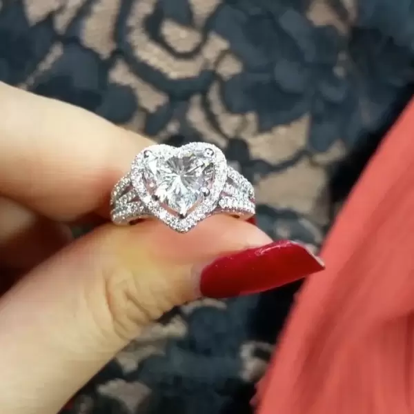 2CT Micro-pave Setting Heart Cut Sterling Silver Ring